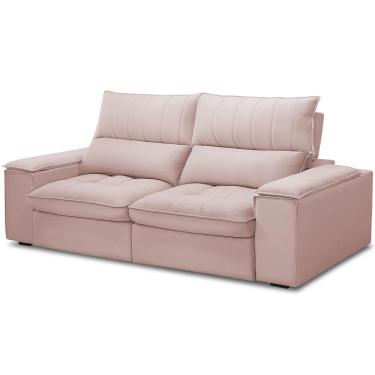 Imagem de Sofá Retrátil Reclinável Para Sala de Estar Living 210cm Nápoles F04 Veludo Rosê - Lyam Decor