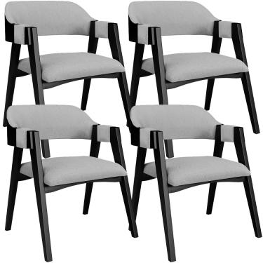 Imagem de Kit 4 Cadeiras Sala de Jantar Estar Living Estofada Suran L02 Preto Linho Cinza - Lyam Decor