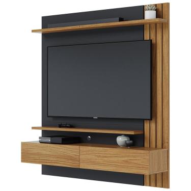 Imagem de Painel Para TV 65 Pol com Bancada Suspensa 150cm Will C04 Noce Milano Preto Fosco - Lyam Decor