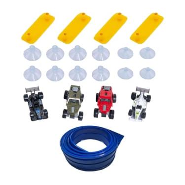 Imagem de simhoa Flex Tracks Kids Toy DIY Flexível Corrida Carro Rampa Pista Enrolável Pista de Corrida Portátil para Jardim de Infância 3 4 5 6 7 8 Anos Presentes, Azul 395x8cm Básico