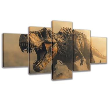 Imagem de Impressão de arte em tela Broken Tyrannosaurus Rex, 5 peças de pintura de parede para sala de estar quarto infantil (Art-1, moldura grande 152 x 76 cm)