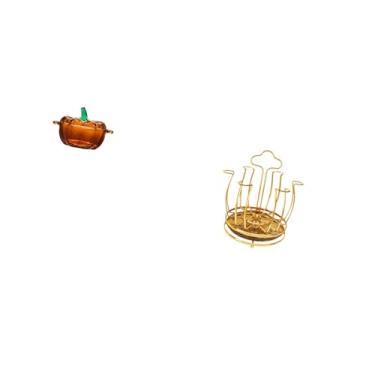 Imagem de Fenteer Prato de Vidro para Doces em Formato de Abóbora com Tampa E Suporte Giratório para Escorredor de Copos, Organizador para Armário, Sala de Estar, Pote