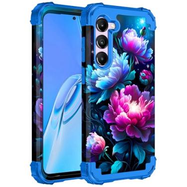 Imagem de Miqala Capa compatível com Galaxy S23 5G para Samsung Galaxy S23 azul marinho/rosa | Brilha no escuro, três camadas, resistente, proteção à prova de choque, amortecedor de plástico rígido, silicone