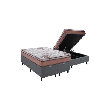 Imagem de Cama Box Baú Queen Suede + Colchão Caribe Molas Ensacadas Luckspuma 158x198x66 Cinza