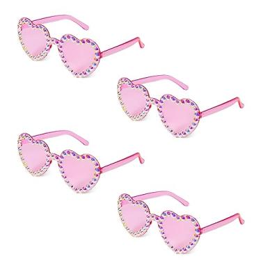 Imagem de 4 peças de óculos de sol sem aro em forma de coração, elegantes e grandes, com strass, coração, sem aro para mulheres, aniversário (rosa)