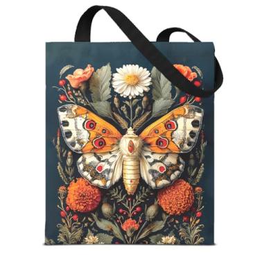 Imagem de Sacola feminina de lona floral gótica para mulheres Dark Academia vintage mariposa estética reutilizável mercearia bolsa de ombro para compras, trabalho, viagem, praia