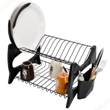 Imagem de Escorredor de Louças Duplo 13 Pratos Porta Talher Cozinha Bancada (Preto)
