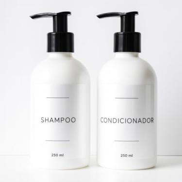 Imagem de Kit Para Banheiro Frasco Dispenser Branco Para Shampoo E Condicionador 250ml