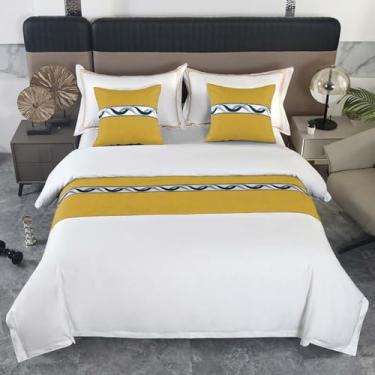 Imagem de Cachecol de cama tecido jacquard Bed Runner - Protetor decorativo reversível para os pés da cama, ideal para suítes master, decoração de casamento, encenação - amarelo |||50 * 260 cm para cama de 2 m