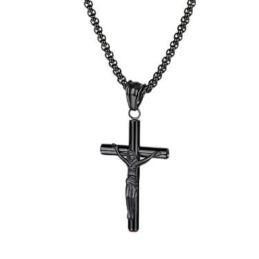 Imagem de Colar masculino com pingente de cruz crucifixo de aço inoxidável, joia de amuleto religioso, One Size, Aço inoxidável, Sem Pedra Preciosa