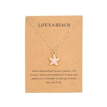 Imagem de Colar de estrela do mar para mulheres, joias com cartão, moda praia, concha, verão, charmoso, colar, Medium, Latão, Sem Pedra Preciosa