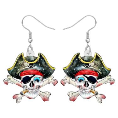 Imagem de Brincos de caveira de pirata de Halloween de acrílico fofo crânio assustador com chapéu de pirata brincos pendentes góticos punk joias engraçadas para mulheres presentes de festivais acessórios