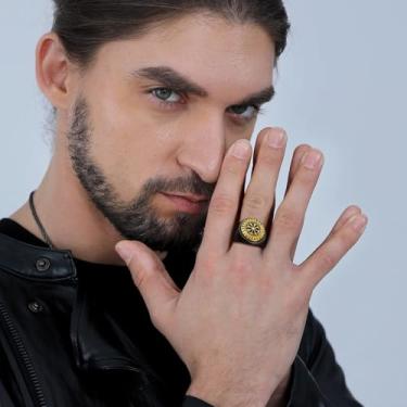 Imagem de Anel giratório masculino com bússola vintage, joia de polegar rosa, 07, Aço inoxidável, Sem pedra preciosa