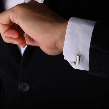 Imagem de Abotoaduras iniciais de aço inoxidável 26 abotoaduras de letra inicial do alfabeto camisas de casamento de negócios A-Z, One Size, Aço inoxidável, Sem Pedra Preciosa