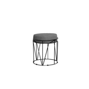 Imagem de Puff Aramado Com Armação Preto Em Tecido Linho Para Sala