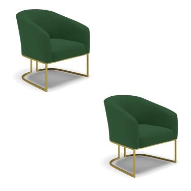 Imagem de Poltrona Decorativa Industrial Dourado kit 2 Stella Veludo Verde D03 - D'Rossi