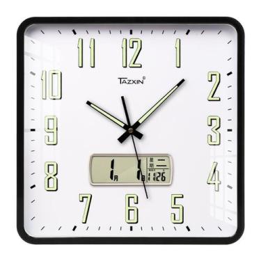 Imagem de Relógio de parede, calendário digital quadrado, 35 cm, sem tique-taque