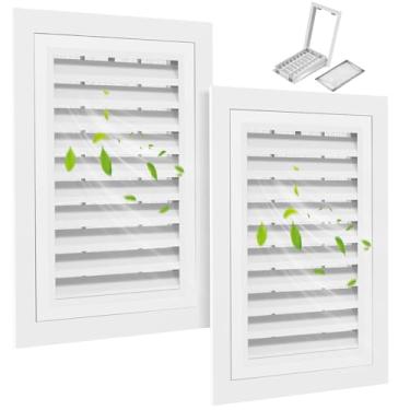 Imagem de Aukivon Pacote com 2, ventilação de empena de alumínio de 30,5 cm x 45,7 cm com tela substituível, sótão com persianas e ventilação de galpão para portas externas, paredes, casa (branco)