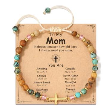 Imagem de LAVEIR Pulseira de cruz cristã para mulheres, presentes de batismo de confirmação, presente exclusivo para amigos, mãe, esposa, tia, irmã em Cristo, aniversário, Natal, Dia dos Namorados, One Size