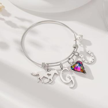 Imagem de Pulseiras de prata esterlina para mulheres, presentes de coração, cavalo, ferradura, tamanho ajustável, letra A-Z, aço inoxidável, não mancha, à prova d'água, joias de aniversário personalizadas para