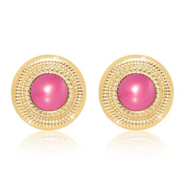 Imagem de LAYWAF Brincos femininos banhados a ouro de pérola sintética, hipoalergênico, de aço inoxidável, disponível em uma variedade de cores peroladas, Hot Pink Pearl, Cobre Aço inoxidável Acrílico, Pérola