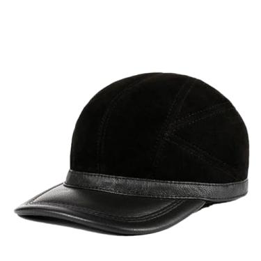 Imagem de Chapéus masculinos de pele de couro de lã de cordeiro, casual, para uso externo, quente, proteção de orelha, casquete, camionista, casquete, camurça, preto, 58 60 cm