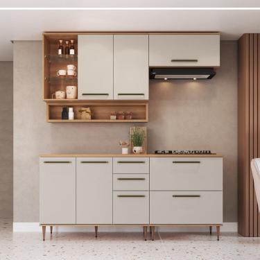 Imagem de Cozinha Modulada 6 Peças com Tampo 120cm Nicho Decorativo Balcão para Cooktop Isabelle Freijó / Arenas