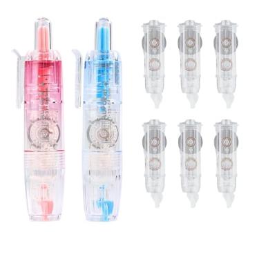 Imagem de WISOPTUS Fita corretiva branca retrátil recarregável, 2 fitas de secagem rápida com 6 refis extras, fita corretiva em forma de caneta estética fofa para material de escritório escolar (rosa + azul)