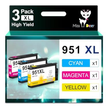 Imagem de Miss Deer Pacote com 3 cartuchos de tinta colorida 951XL 951XL compatíveis com cartuchos de tinta HP 950 951, funciona para impressoras Officejet Pro 8610 8600 8620 8625 8100