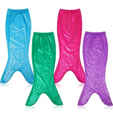 Imagem de Toulite 4 peças de cauda de sereia para lembrancinhas de festa, caudas de sereia para meninas, presentes de festa, Cor vívida, Size 7