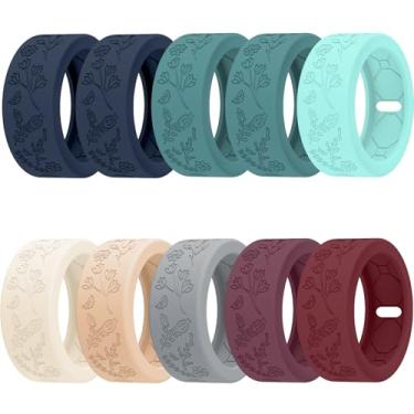 Imagem de SZJCLTD Pacote com 10 capas florais gravadas para Oura Ring Gen 4/Gen 3, capa protetora de anel Oura de silicone macio antiarranhões para malhar, academia e uso diário