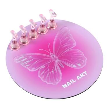Imagem de FashionCha Suporte expositor para unhas, prateleira para maquiagem, acessórios portáteis, suprimentos versáteis, base para prática, suporte para pontas de unhas, Rodada Rosa