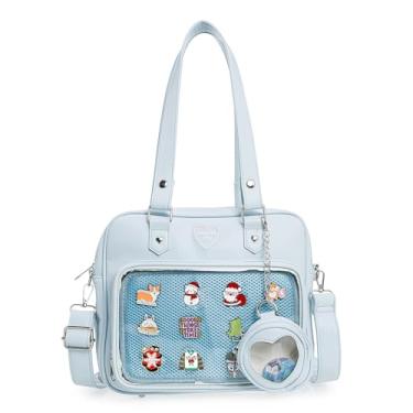 Imagem de ZAROXOXS Ita Bag Bolsas transversais Kawaii, bolsa de ombro, mochila quadrada com inserção de pinos de anime, Azul, Medium, Bolsa ita