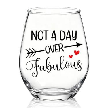Imagem de XQLZY Not A Day Over Fabulous Stemless Taça de vinho, presentes inspiradores de aniversário para mulheres, chefe, mãe, tia, melhor amiga, Natal, aniversário, Ação de Graças, presentes de casamento