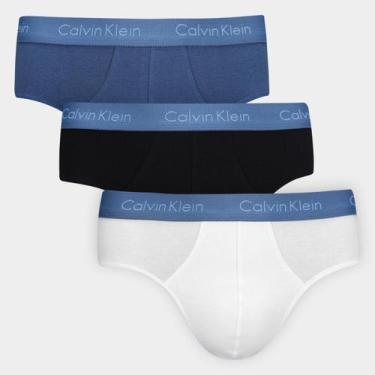 Imagem de Kit Cueca Slip Calvin Klein Masculina - 3 Peças, Azul, Azul claro, G