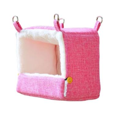 Imagem de KiBcsLic aquecido para pássaros, cabana quente para papagaios, fácil de instalar, macio, grande, aconchegante, abrigo de inverno à prova de vento para, Rosa