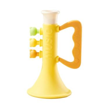 Imagem de Almencla Trompete de brinquedo de silicone para meninos e meninas, lembrancinha de festa, viagem, alça ergonômica, presente de aniversário, brinquedo, Amarelo