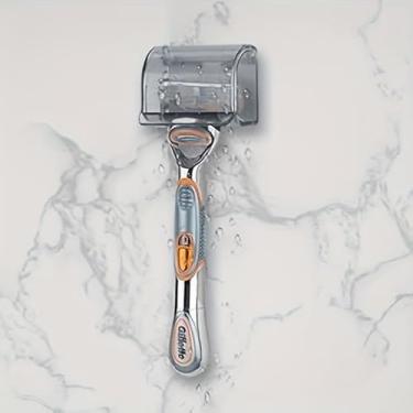 Imagem de Suporte de barbeador montado na parede para chuveiro com capa, caixa de armazenamento autoadesivo à prova d'água e escova de dentes, fácil de instalar (sem necessidade de perfuração), suporte de