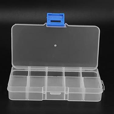 Imagem de Caixa de joias transparente com 10 grades, recipiente de armazenamento de plástico com divisórias ajustáveis, para artesanato de contas