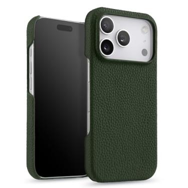 Imagem de LYJSMGZ Capa de couro genuíno para iPhone 17 Pro Max/17/17 Pro/17 Air, capa protetora contra arranhões, forro macio, suporte magnético, capa de carregamento sem fio, verde, 17Pro