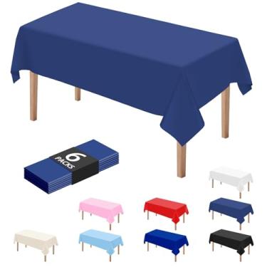 Imagem de DaiUni 6 peças de toalhas de mesa descartáveis de plástico azul marinho para festas 137 x 274 cm, toalhas de mesa retangulares de plástico para festas