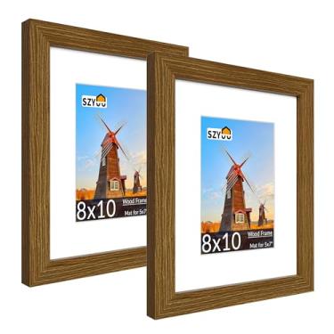 Imagem de SZYUU Conjunto de 2 porta-retratos 20 x 25 com vidro verdadeiro, resistente a arranhões, fácil de montar para exibição de parede ou mesa, decoração de escritório em casa (marrom rústico)