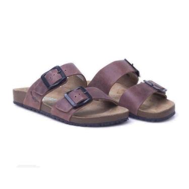 Imagem de Sandália Papete Slide Couro Feminina Calce Fácil Fivela Resistente Con