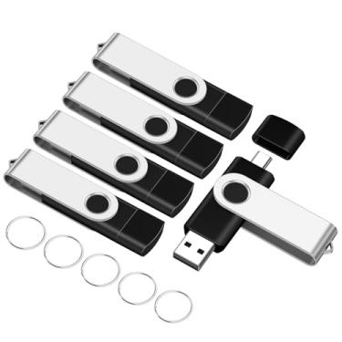 Imagem de Flash Drives USB 2.0 e Tipo-C de 8 GB, pacote com 5 unidades EASTBULL 2 em 1 FAT32 USB C a granel USB-A + unidades de polegar USB-C, unidades de memória OTG compatíveis com smartphones, computadores