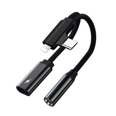 Imagem de Adaptador USB C/Lightning para Jack de 3,5 mm, adaptador de auriculares 2 em 2 e carregamento USB-C, auriculares para Jack áudio compatível com i Phone 16/15/14/13/12/X/8/7/Pad Galaxy S24/S23 (1 peça