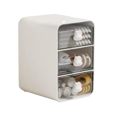 Imagem de Estink Gavetas de Armazenamento de Mesa Organizador de Maquiagem Estacionário de Plástico Com Gavetas, Tamanho Compacto de Armazenamento de Cosméticos de Bancada para Dormitório (Coelho Branco