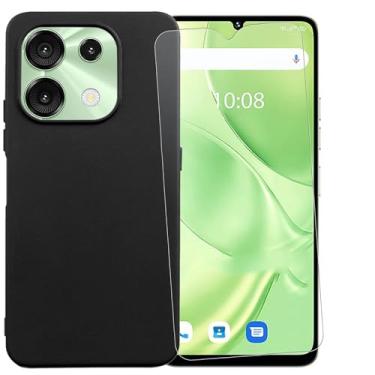 Imagem de TNKISRY Capa para celular Umidigi G9 5G [6,7 polegadas] [1 unidade], capa macia de TPU protetora preta, posição precisa do orifício, película protetora de tela temperada