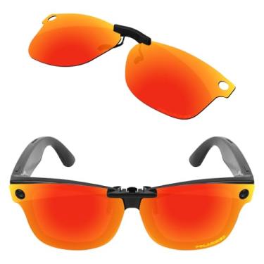 Imagem de Firtox Clipes de óculos de sol polarizados para Ray-Ban Meta Wayfarer (Gen 2) RW4012 50 mm (tamanho 50-22), proteja seus olhos, Laranja, vermelho, RW4012-50-22