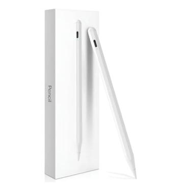 Imagem de Caneta Branca Touch Stylus Pencil 2 Pontas Recarregável Com Cabo C Compatível iOS Android Windows