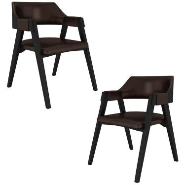 Imagem de Kit 2 Cadeiras Sala De Jantar E Jogos Carteados Madeira Maciça Poker Pu Marrom-preto G42 - Gran Belo